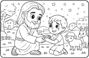 Página 5 do livro de colorir infantil grátis: ilustração bíblica para colorir