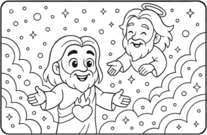 Página 15 do livro de colorir infantil grátis: ilustração bíblica para colorir