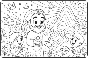 Página 17 do livro de colorir infantil grátis: ilustração bíblica para colorir