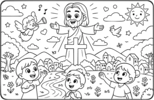 Página 19 do livro de colorir infantil grátis: ilustração bíblica para colorir